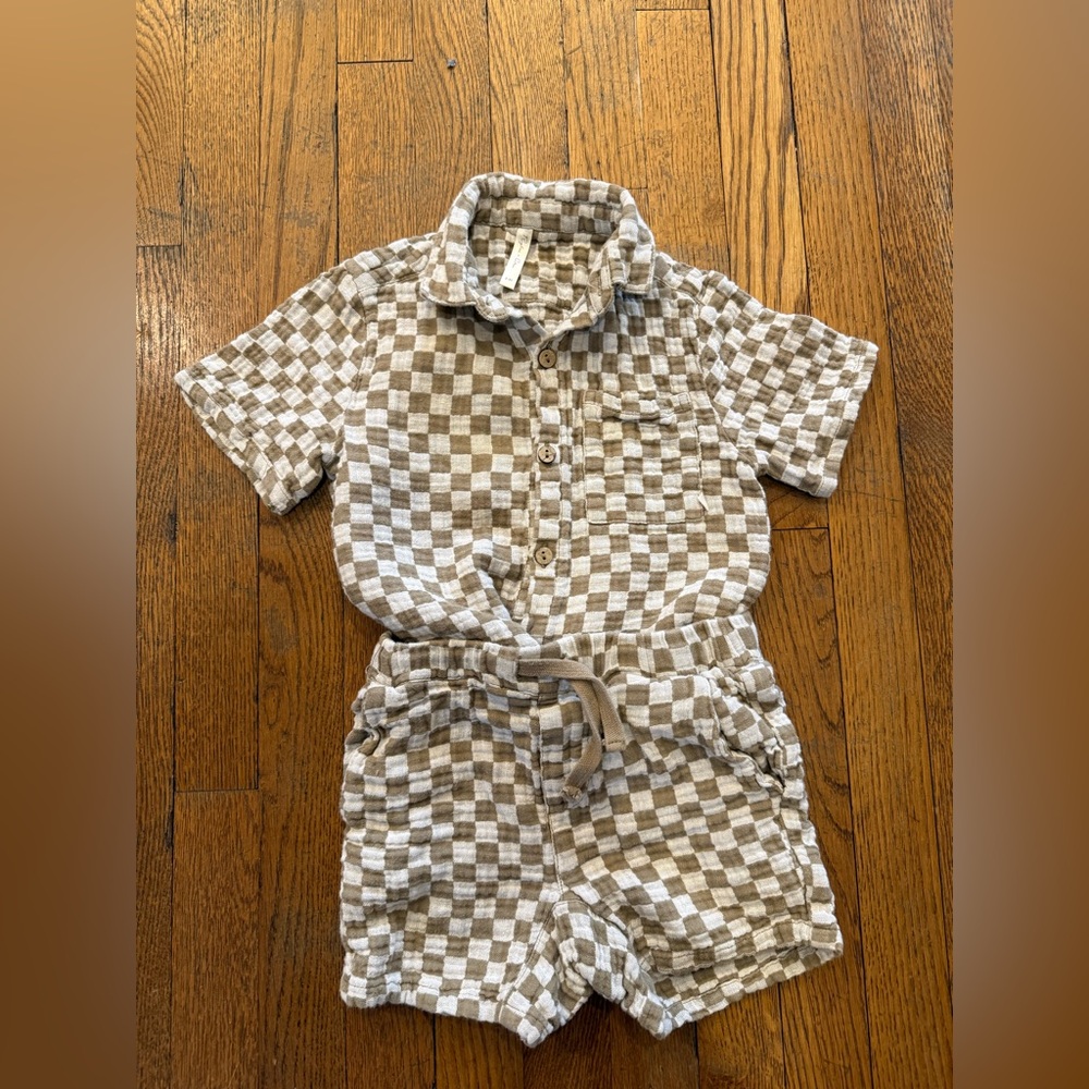 Rylee + Cru Toddler Boy Set 3T Checkered Shirt & Shorts Matching Outfit Neutral